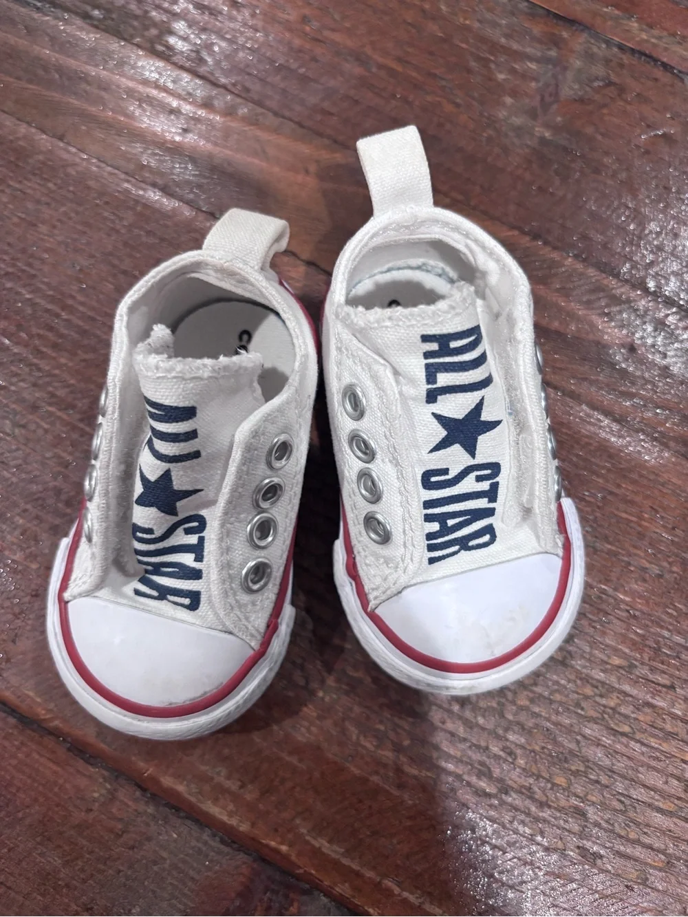 Baby Converse All Star White & Red Kids Canvas Sneakers, infant size 2